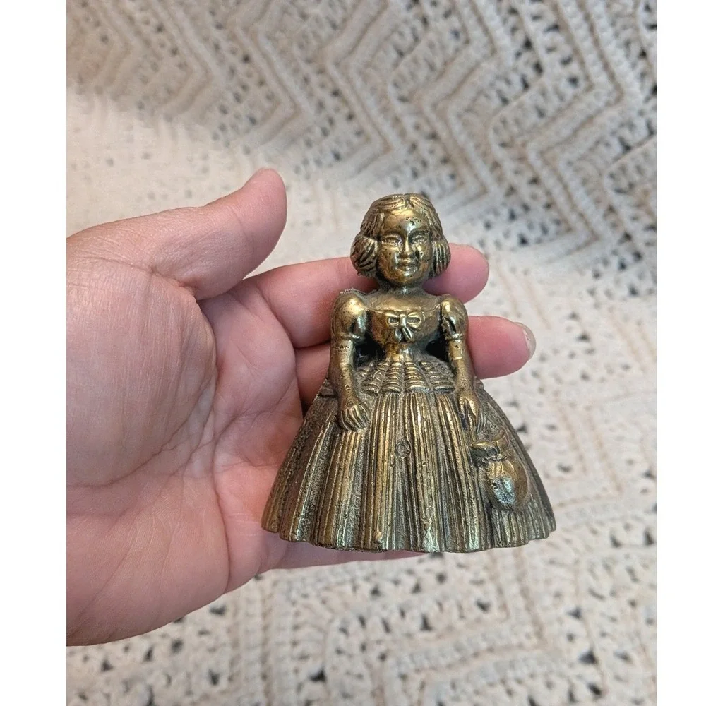 Vintage Brass Lady Bell Victorian Woman Figurine 3x3 Gold Tone Metalware